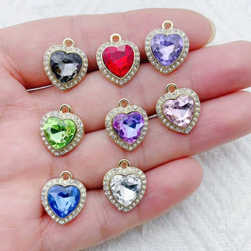 Jewelry & Watches Bench - 10pcs heart-shaped inlaid colorful gemstone pendant,