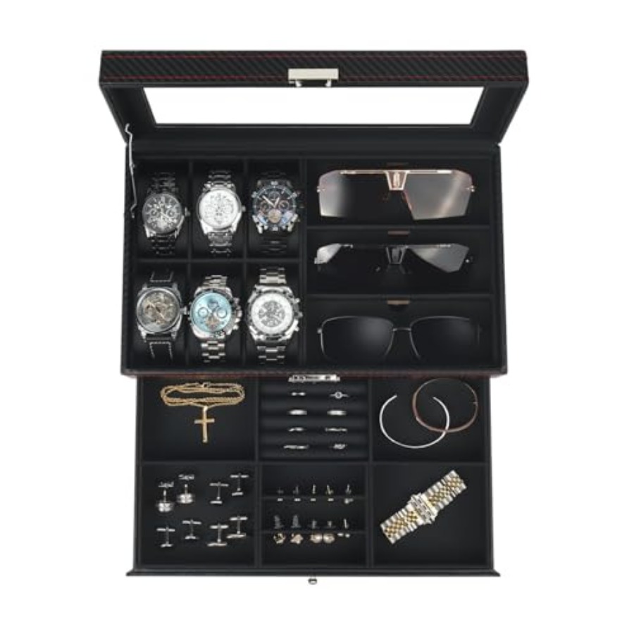 Jewelry Watches Box - Watch Jewelry Box Organizer, 2-Layer Watch