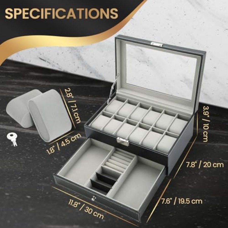12 Slot PU Leather Lockable Wa - огляд і ціна Jewelry Watches Box