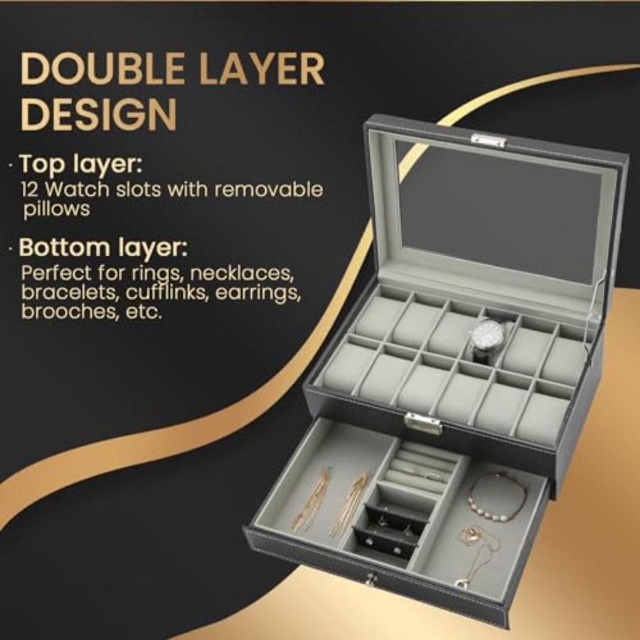 12 Slot PU Leather Lockable Wa - огляд і ціна Jewelry Watches Box