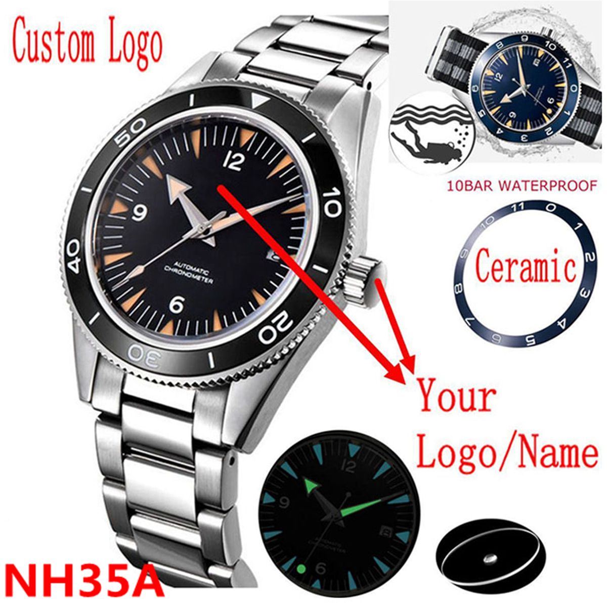 Custom Logo NH35 Movement Watc - огляд і ціна Jewelry Style Watches