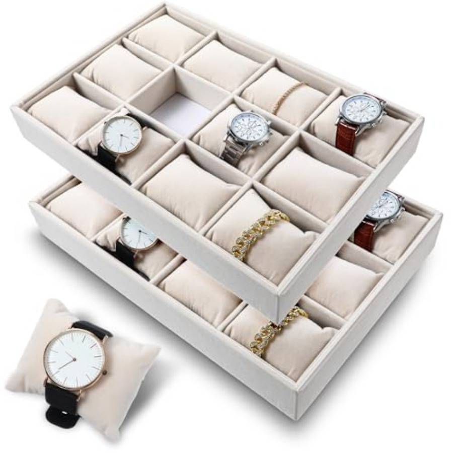 2 Pcs Beige Velvet Jewelry Org - огляд і ціна Jewelry Watches Box