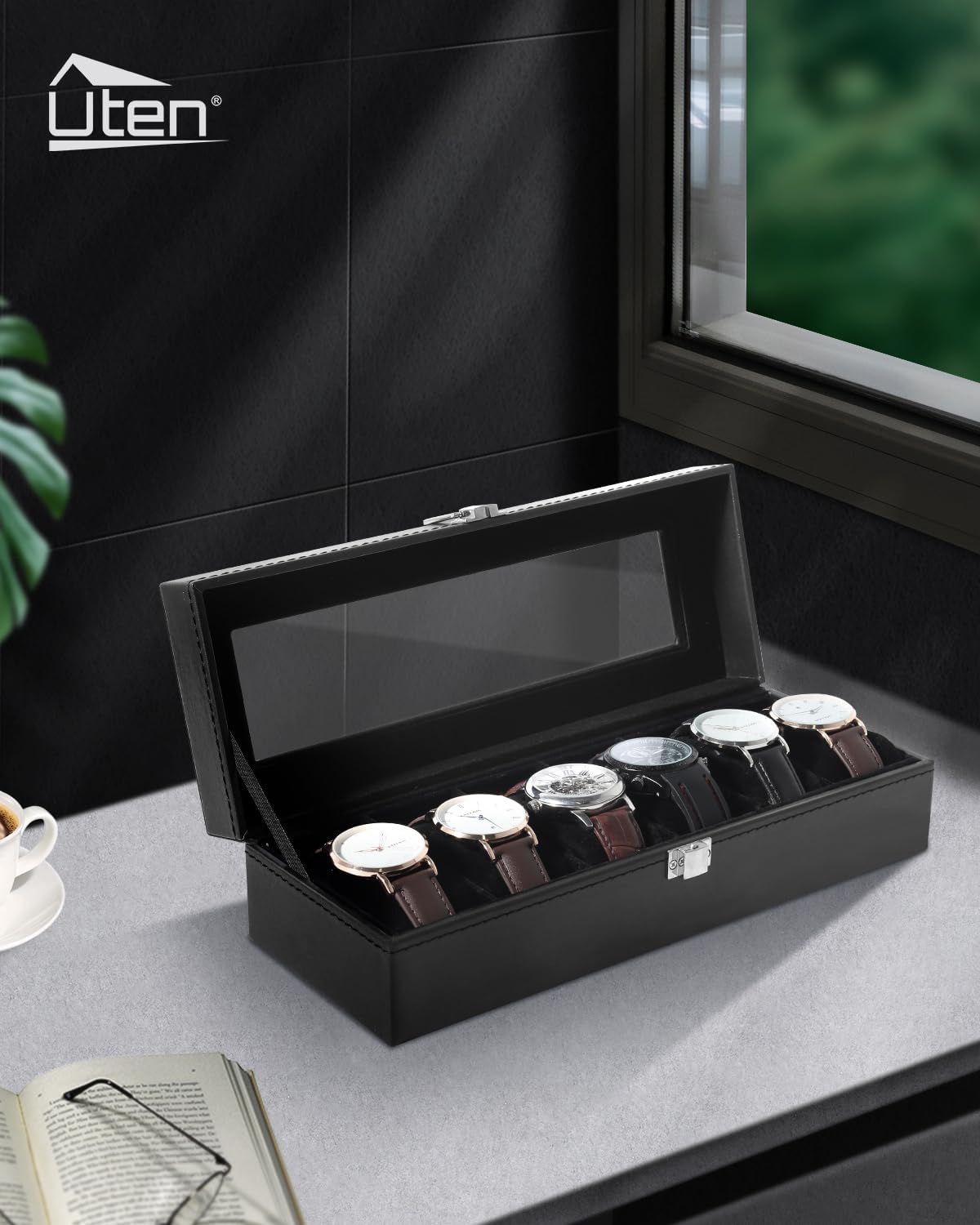 6 Slot Watch Box with Glass Li - огляд і ціна Jewelry Watches Box
