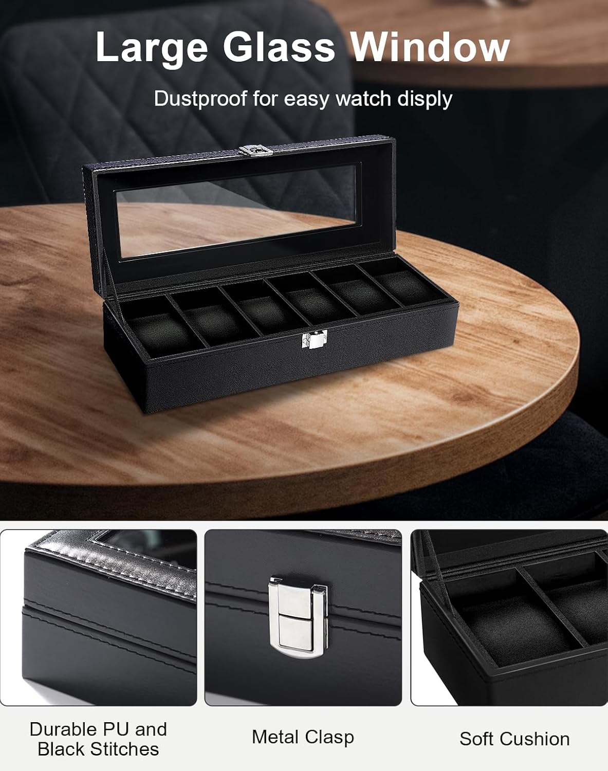 6 Slot Watch Box with Glass Li - огляд і ціна Jewelry Watches Box