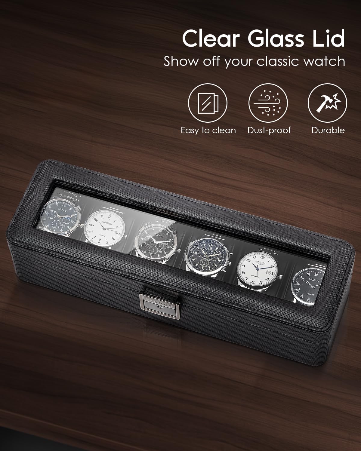 6-Slot Watch Case with Glass L - огляд і ціна Jewelry Watches Box