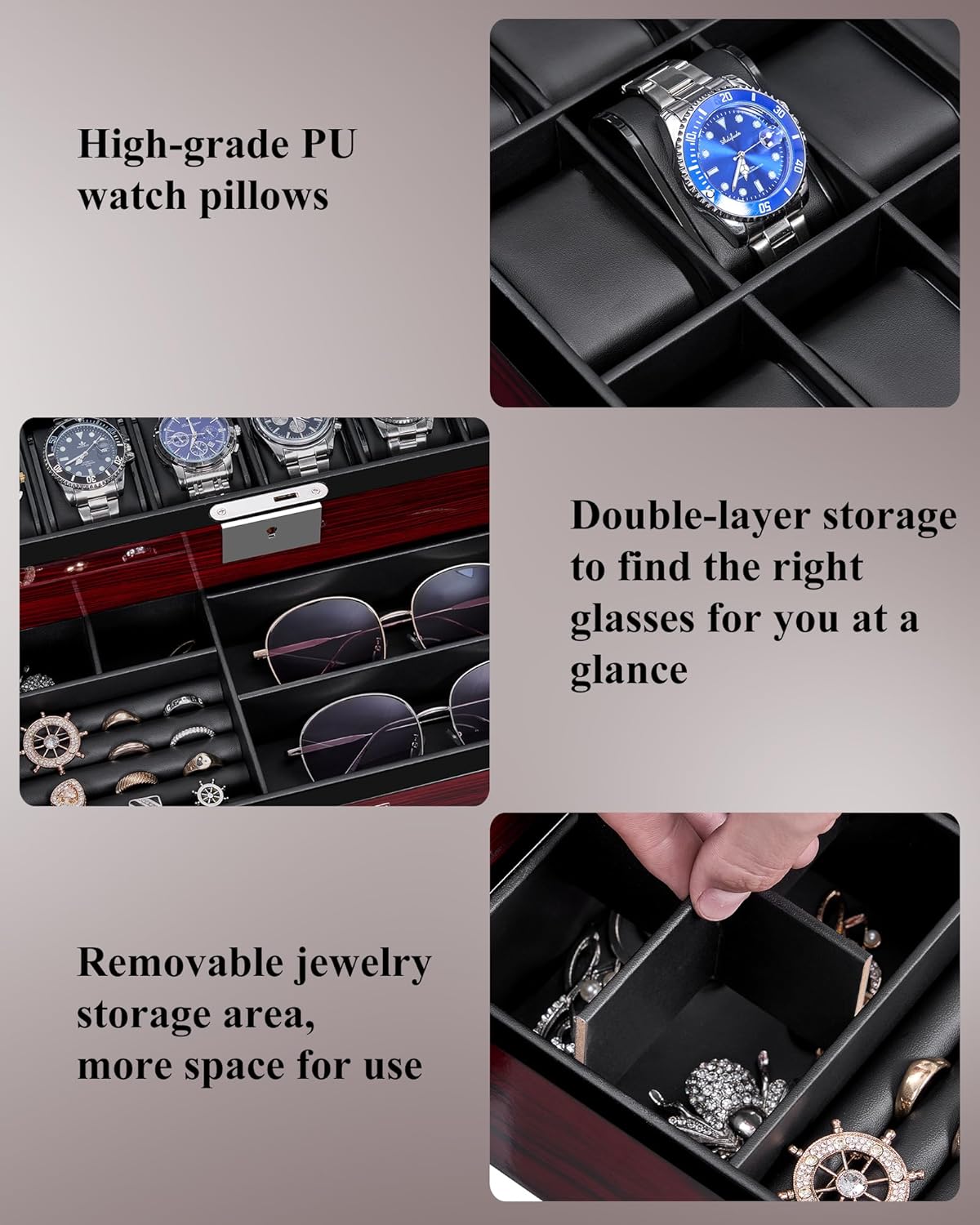 12-Slot Watch Box with Glass L - огляд і ціна Jewelry Watches Box